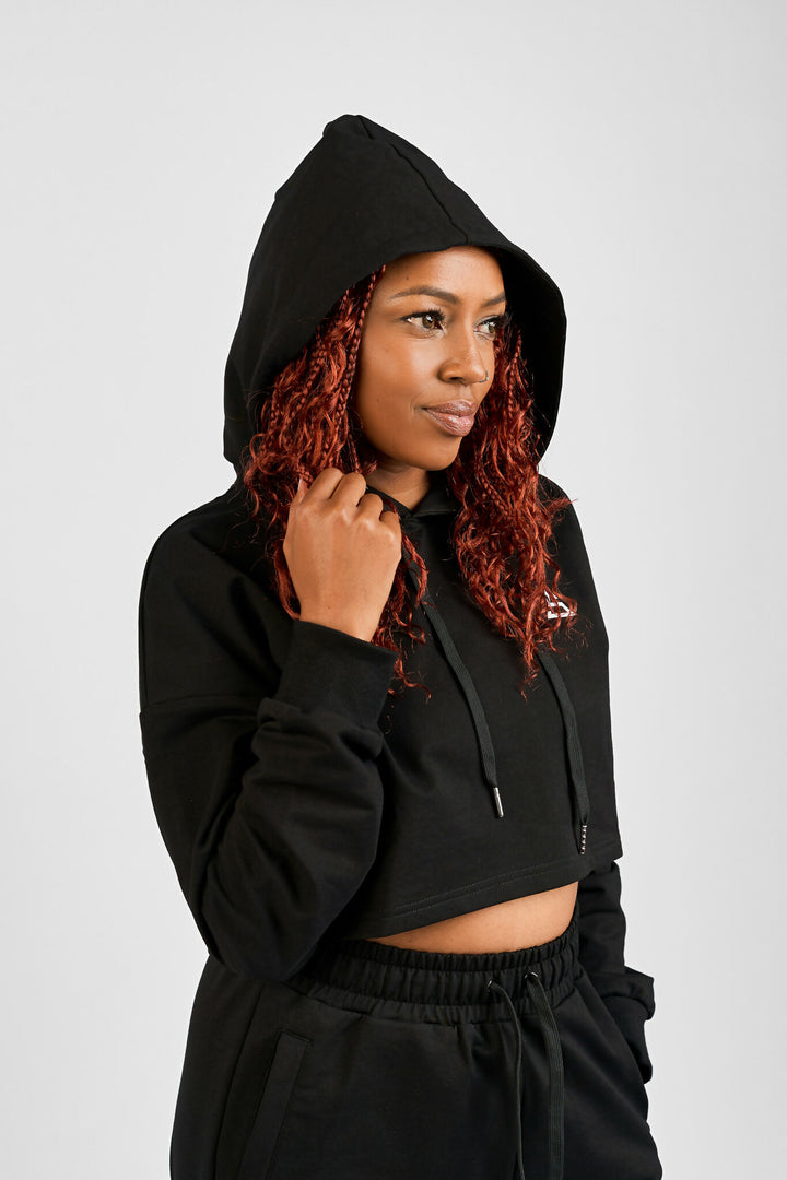 Rotator Active Wear Women's Cropped Lifestyle Hoodie Top - Black - Shopzetu