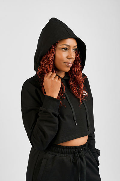 Rotator Active Wear Women's Cropped Lifestyle Hoodie Top - Black - Shopzetu