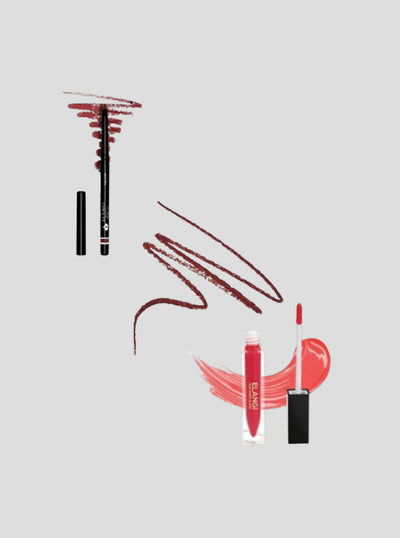 Elangi Lip Gloss & Red Lipliner Bundle – Peach & Poppy Red - Shopzetu