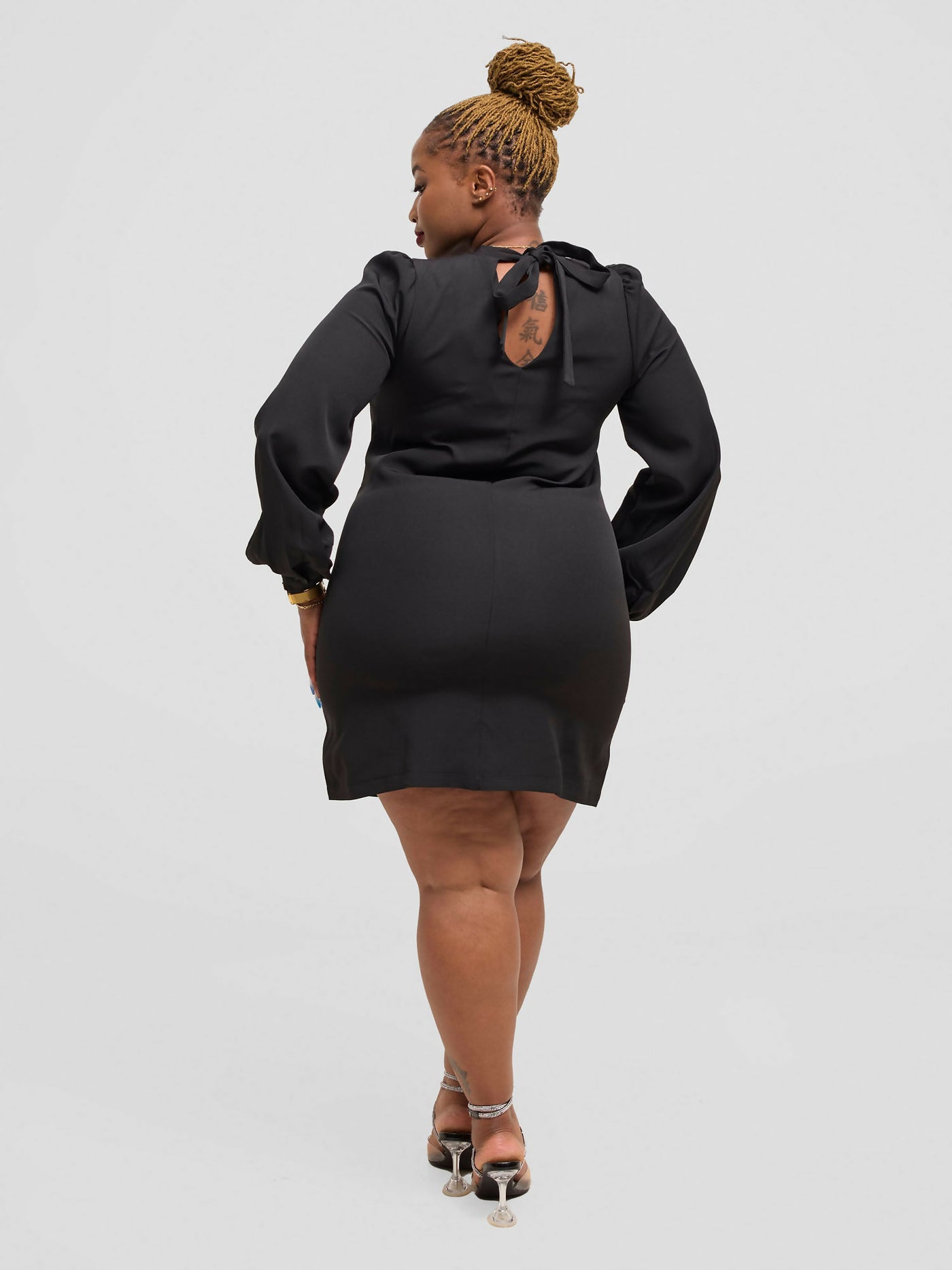 Eyane Africa Little Black Bow Shift Dress - Black - Shopzetu