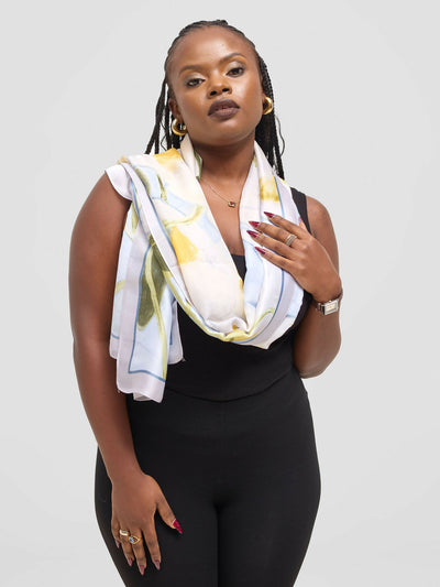 Ukiyo Lifestyle Silk Scarf - White / Mustard - Shopzetu