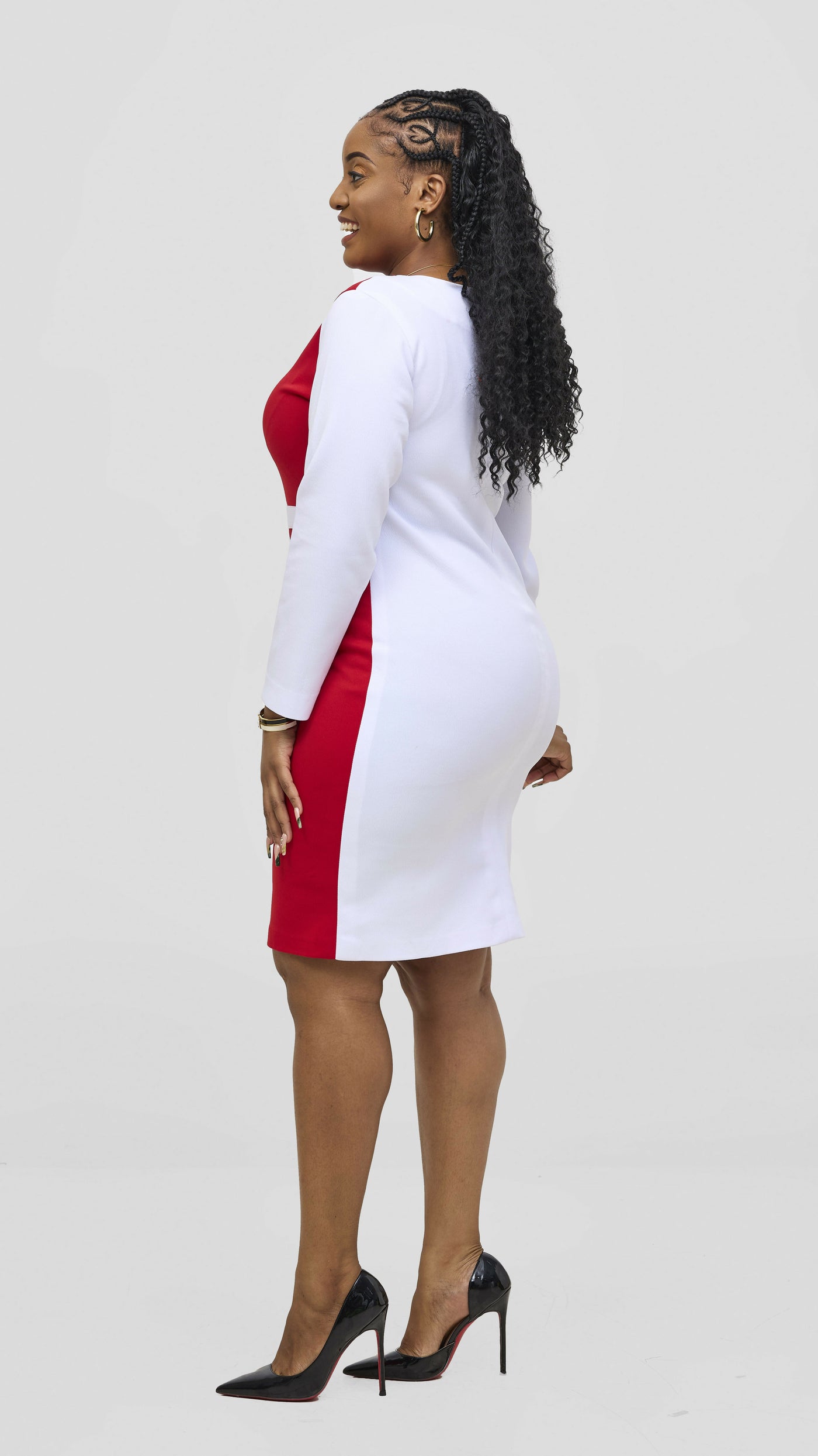 Zosa Bosselle Asymmetrical Bust Line Dress - White / Red