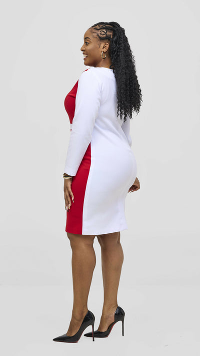 Zosa Bosselle Asymmetrical Bust Line Dress - White / Red