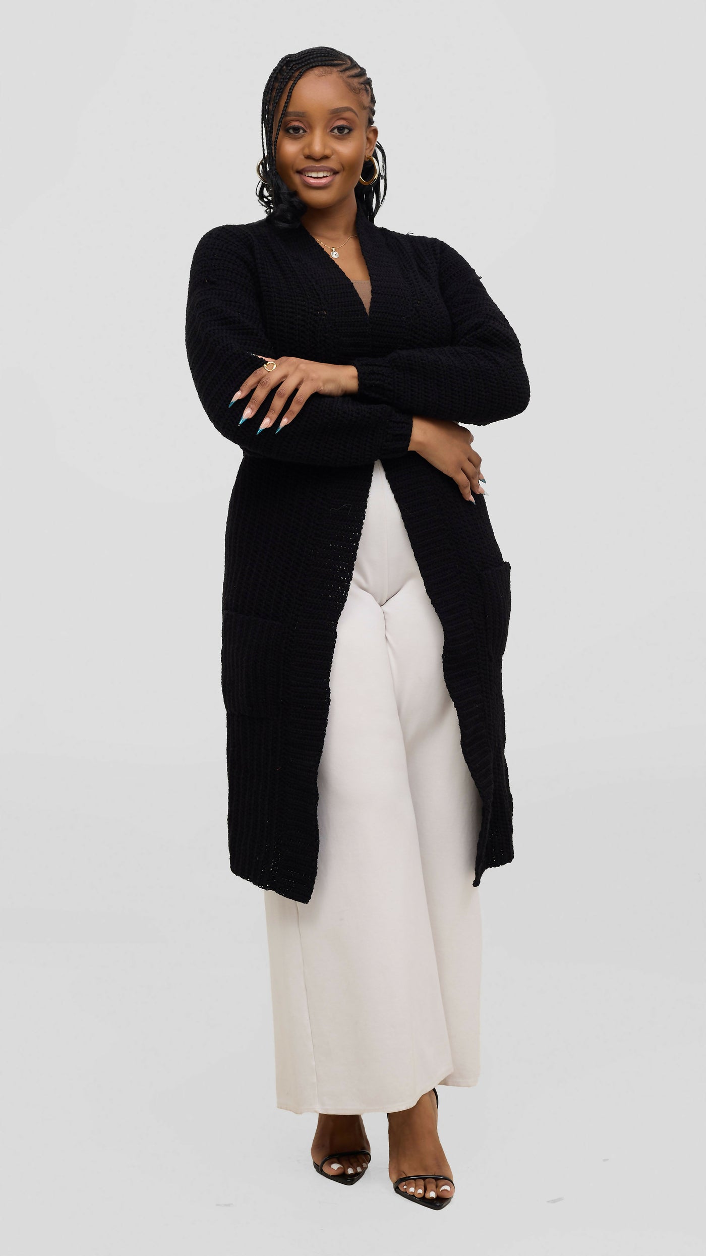 Timyt Urban Wear Drape Crochet Sweater - Black