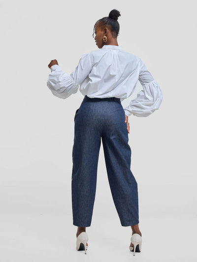 The Textile Loft Barrel Pant - Navy Blue - Shopzetu