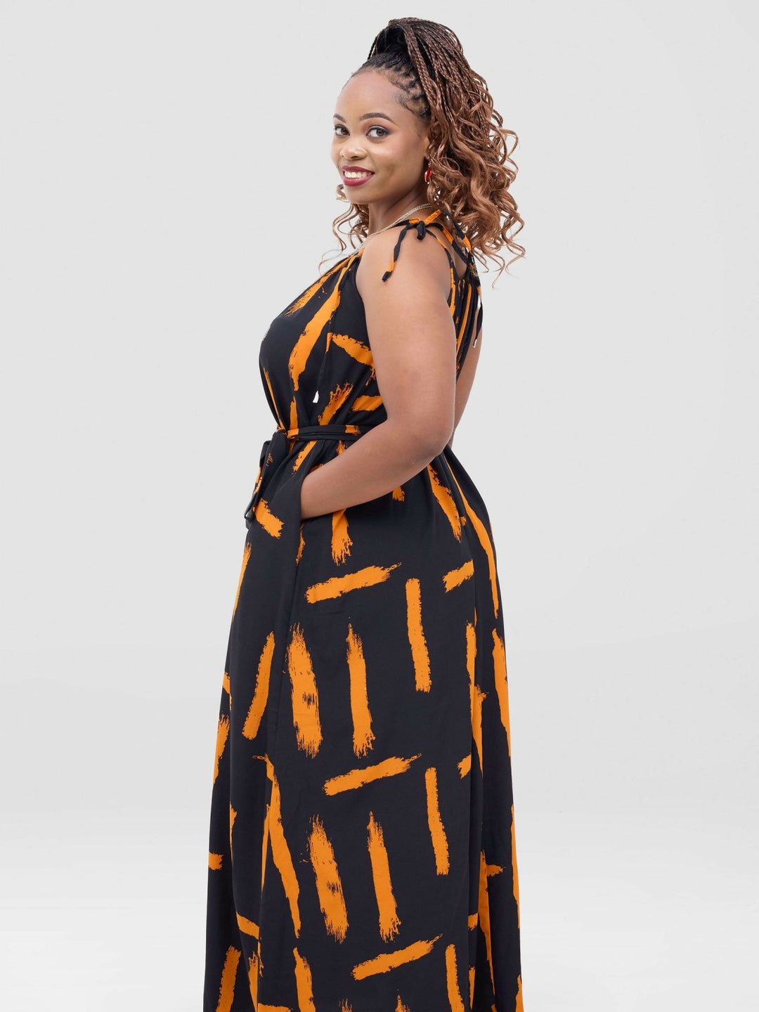Anel's Knitwear Dress - Black / Mustard Print - Shopzetu