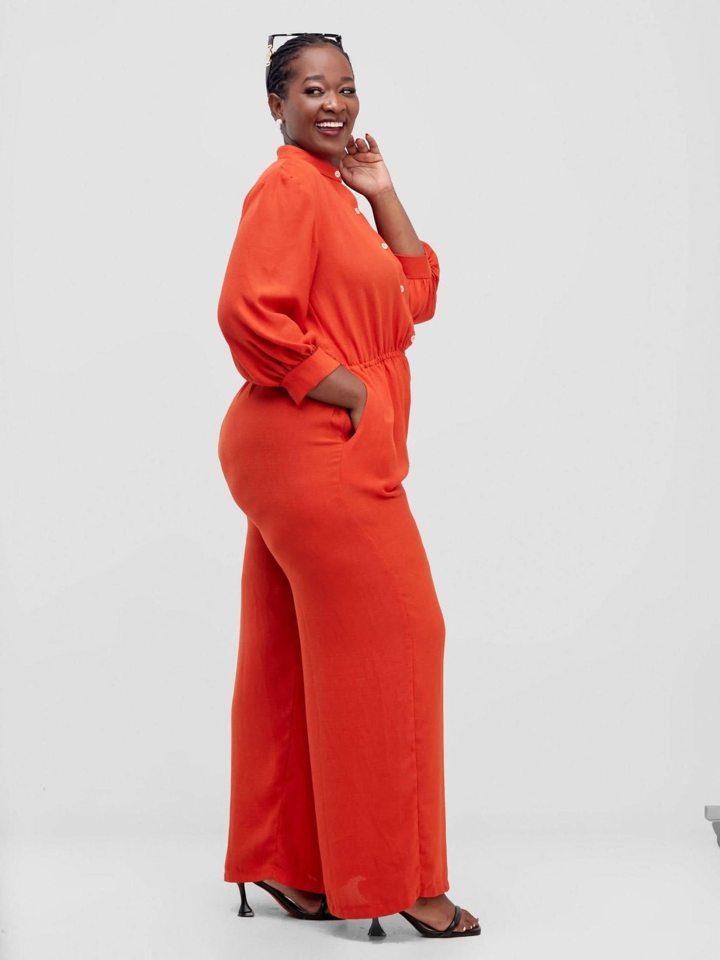 Aramay Orchid Stand Collar Jumpsuit - Orange - Shopzetu