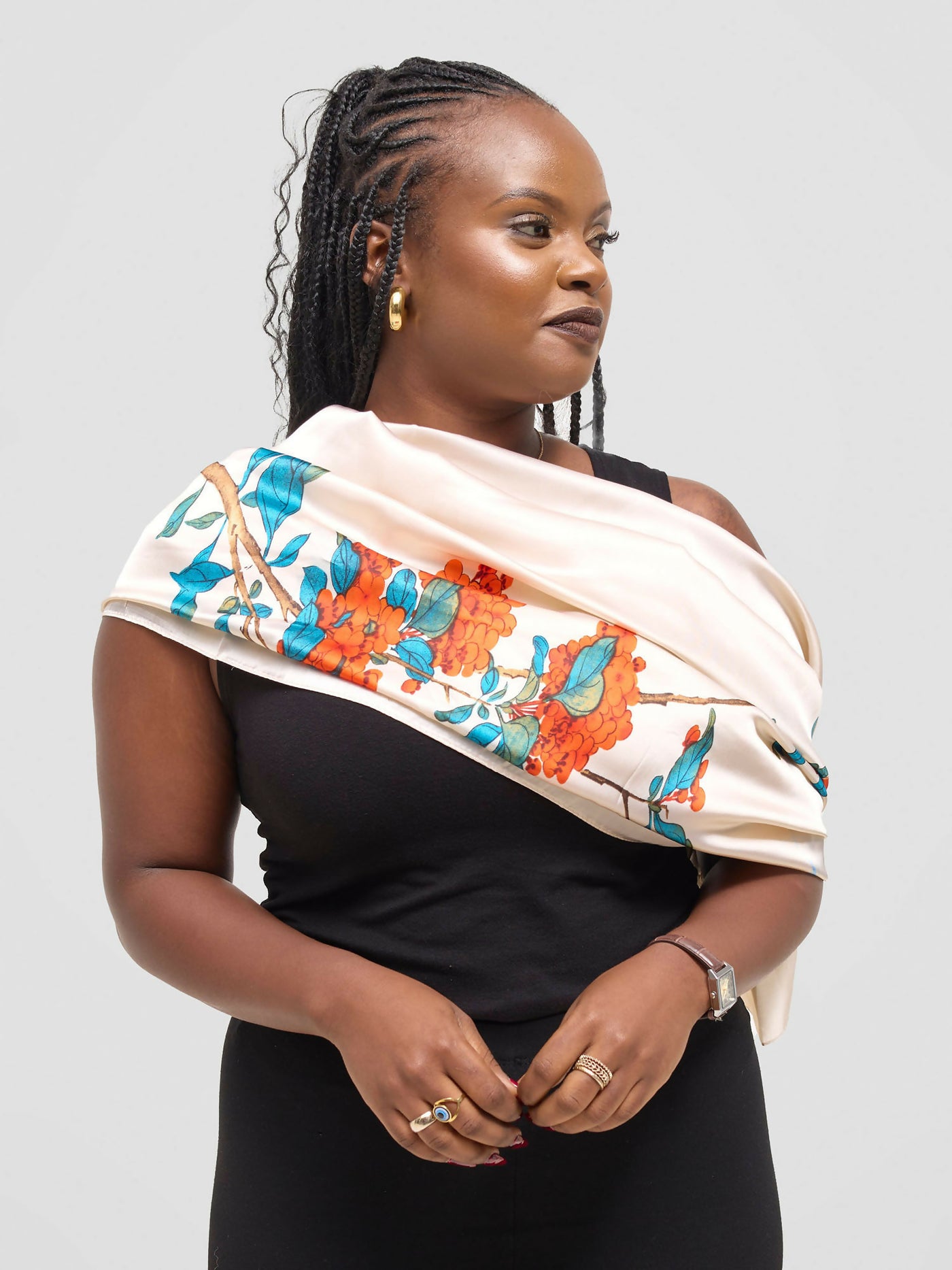 Ukiyo Lifestyle Silk Scarf - Cream Print - Shopzetu
