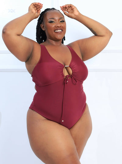 Shells Attic Swimwear Suit Monokini - Maroon - Shopzetu