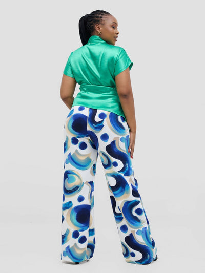 Silk House Collection Rana Pant - Blue Abstract Print - Shopzetu
