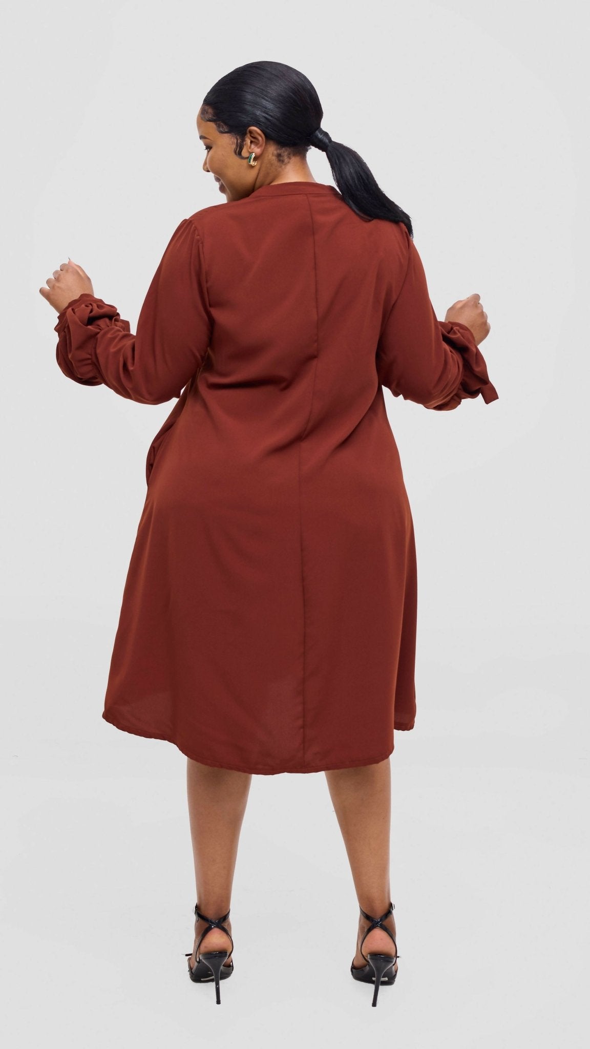 Lucille Couture Elaine Shirt Dress - Brown - Shopzetu