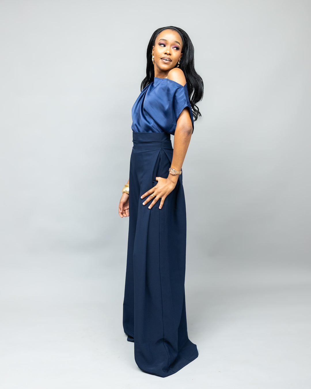 Afriwia Copper Palazzo Set - Navy Blue