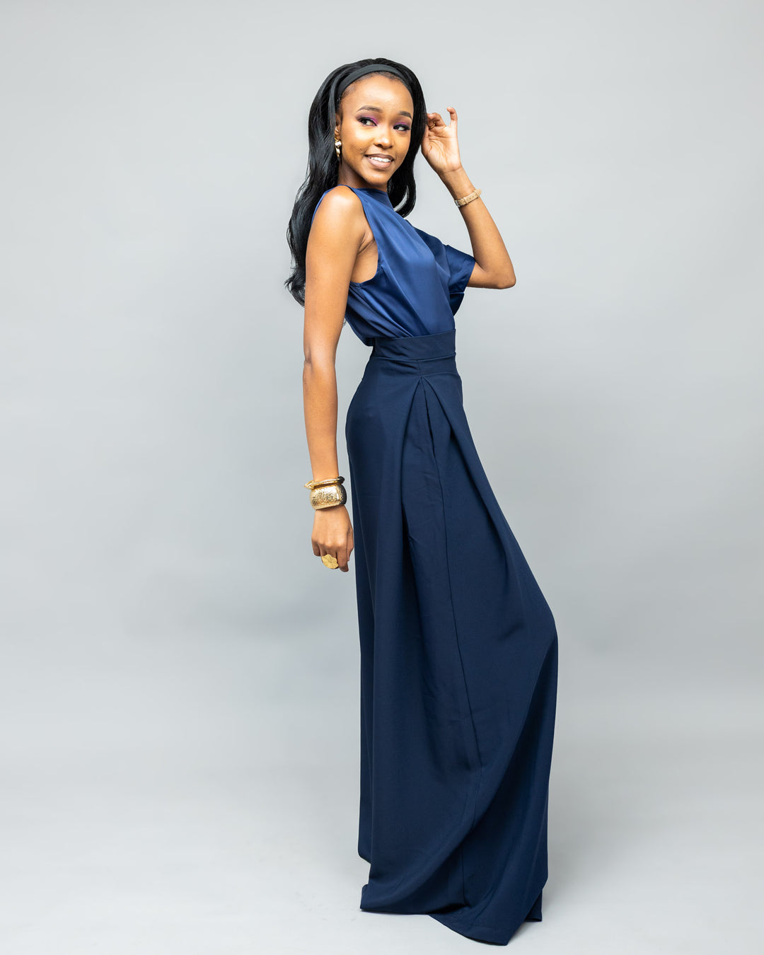 Afriwia Copper Palazzo Set - Navy Blue