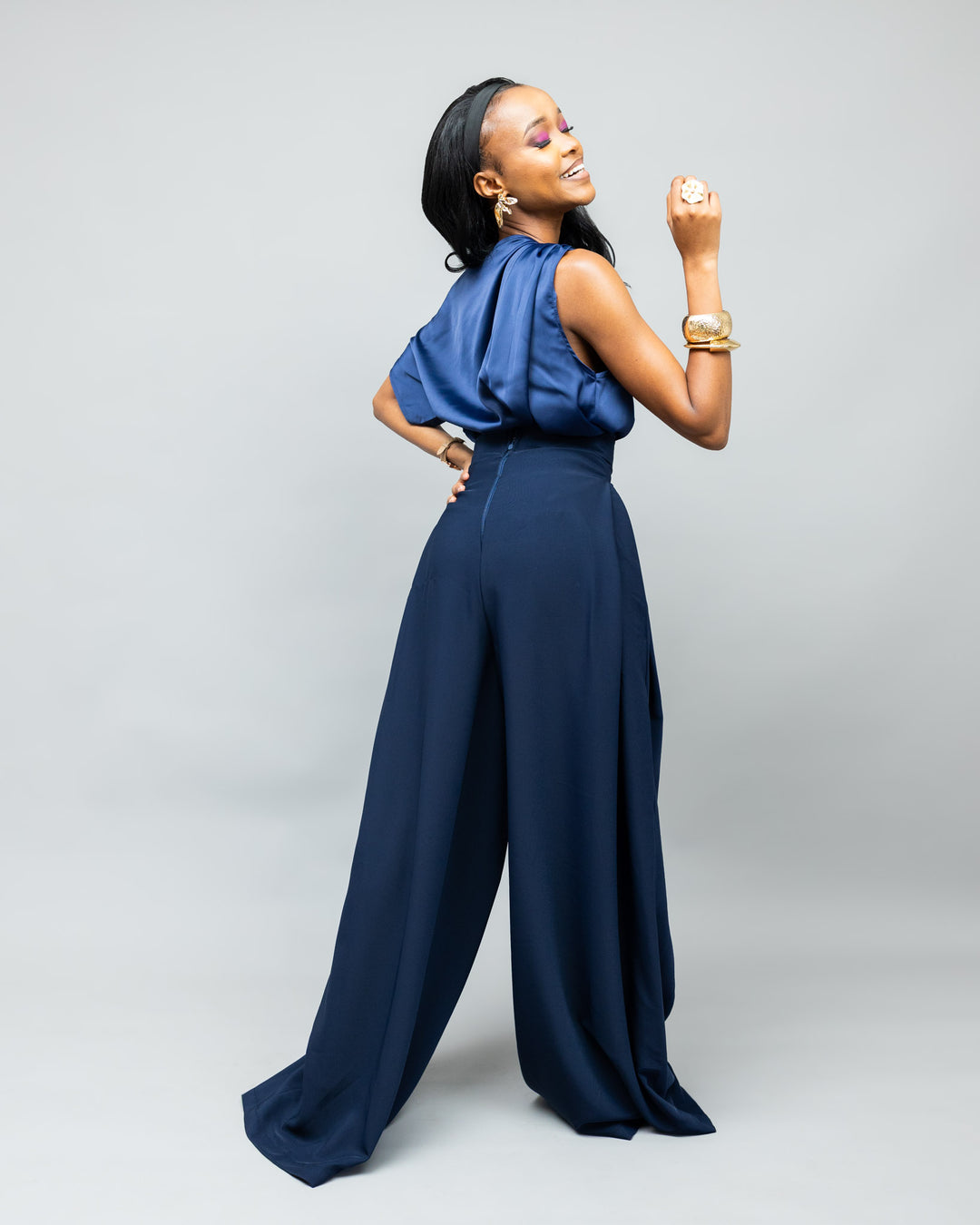 Afriwia Copper Palazzo Set - Navy Blue