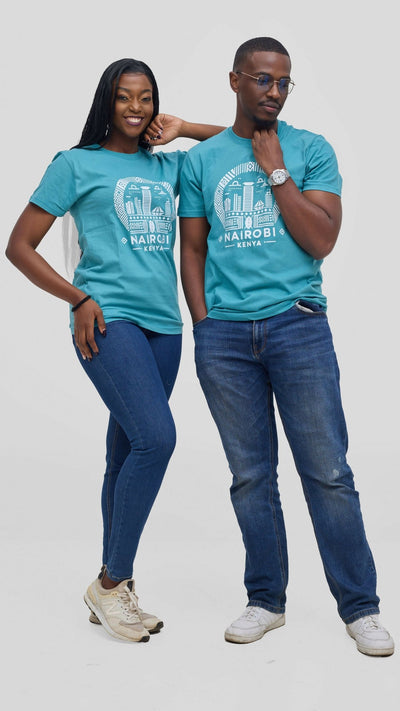 Kitu Kali Graphic With Nairobi II T-shirt - Teal - Shopzetu
