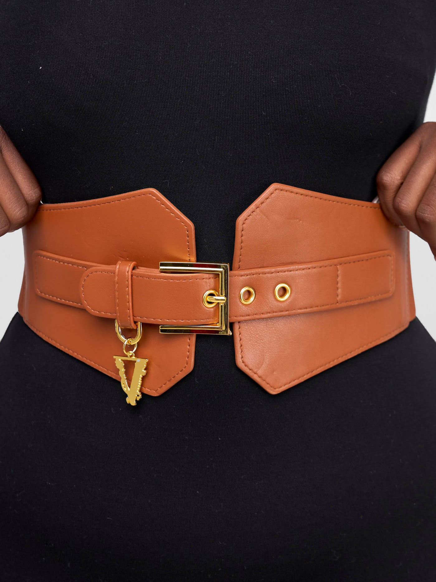 Afrodame Wide Belt - Brown - Shopzetu