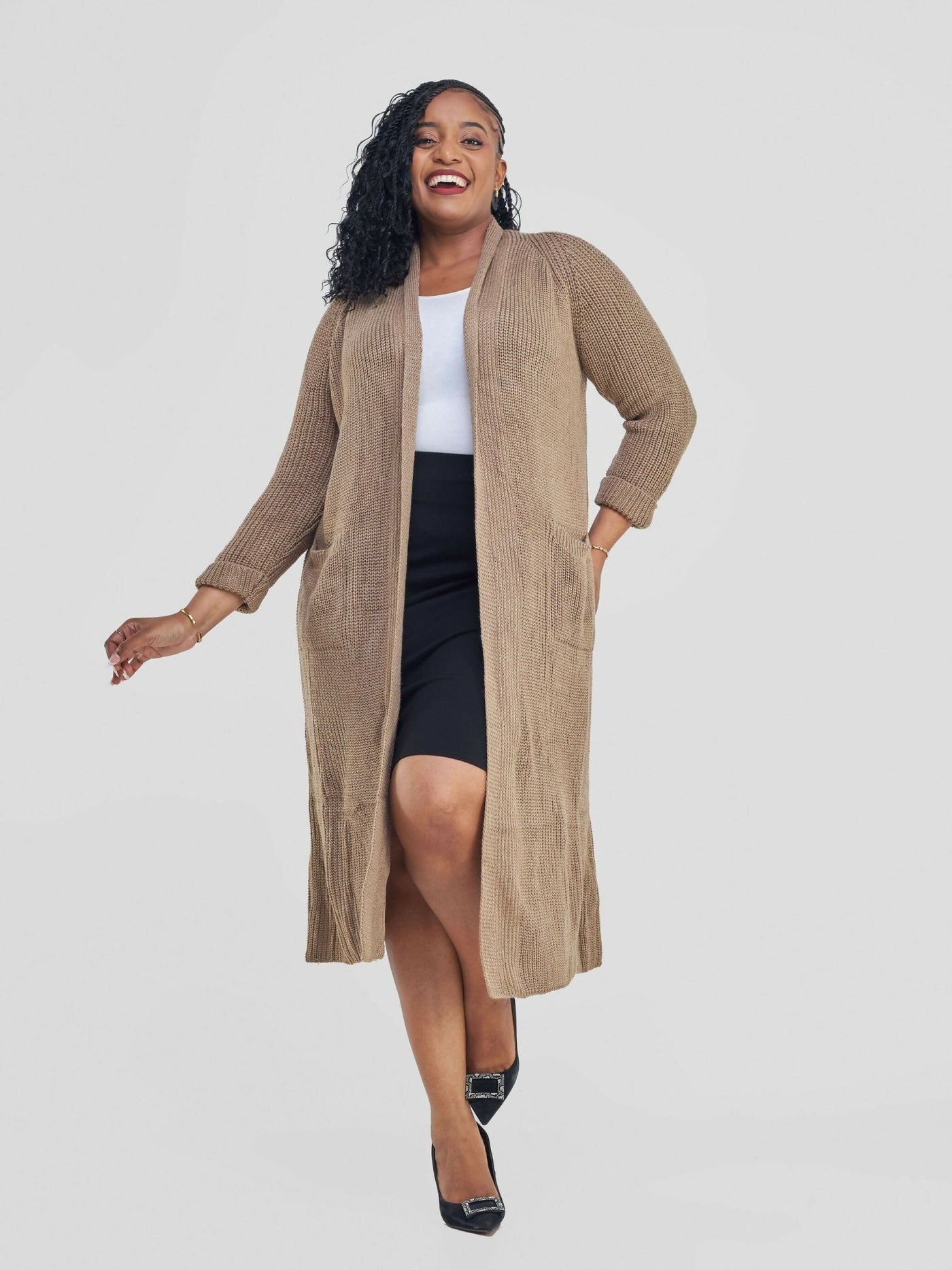 Anel’s Knitwear Midi Kimono - Oak - Shopzetu