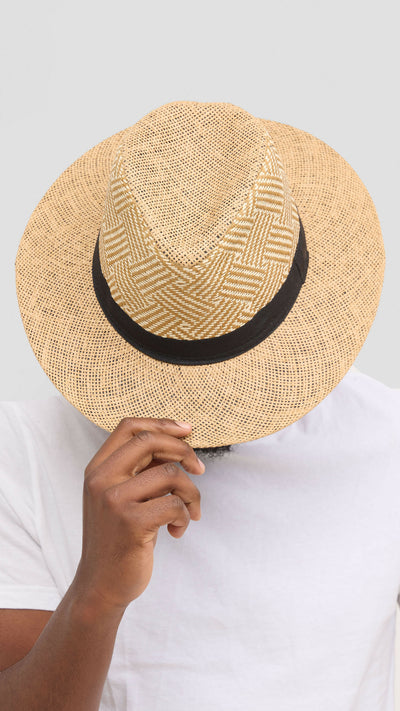 Umbo Collections Straw Fedora Hat - Beige