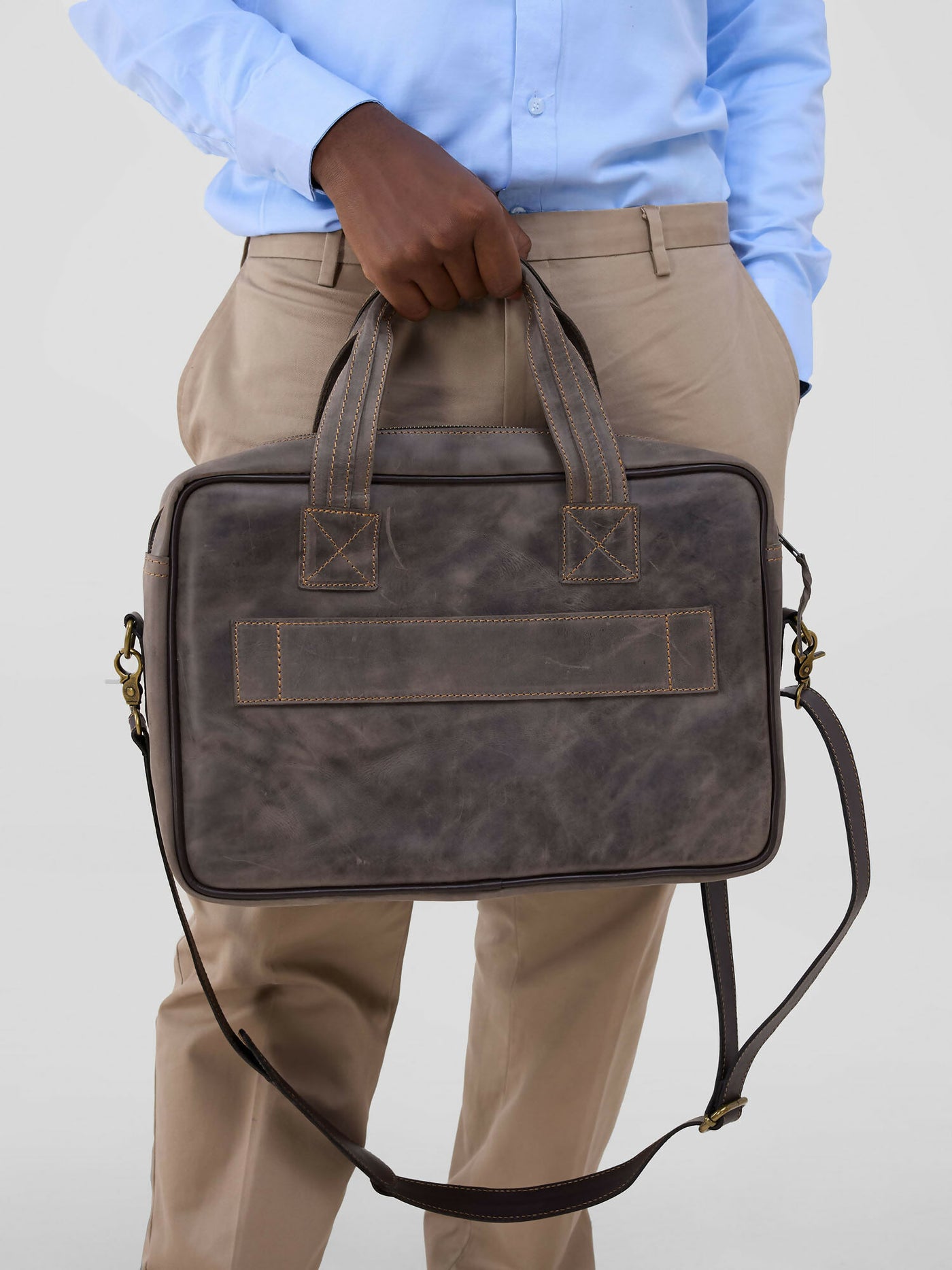 Blueberry Leather Messenger Bag - Mocha - Shopzetu