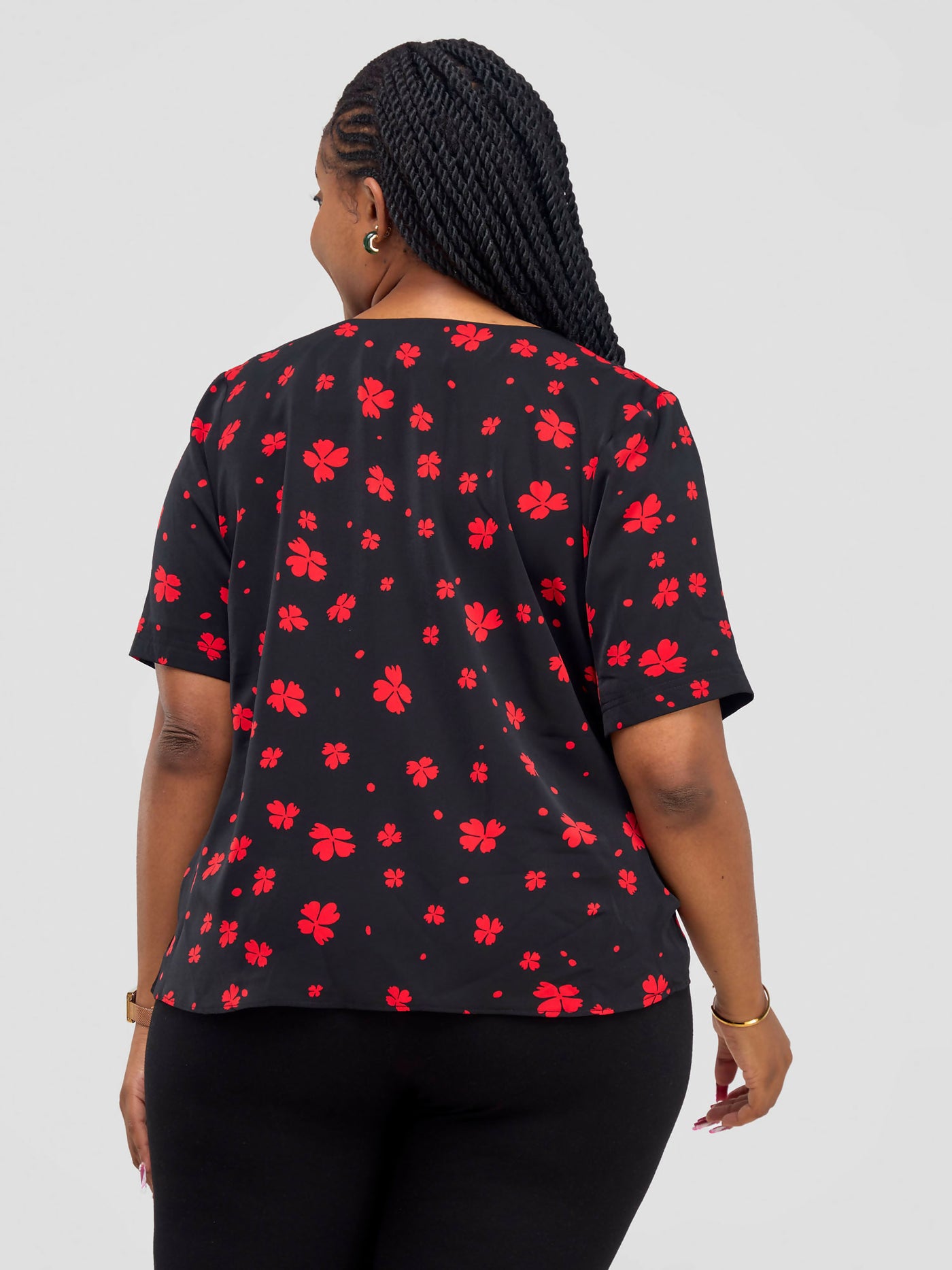 Laika House Clover Cowl Neck Blouse - Black / Red - Shopzetu