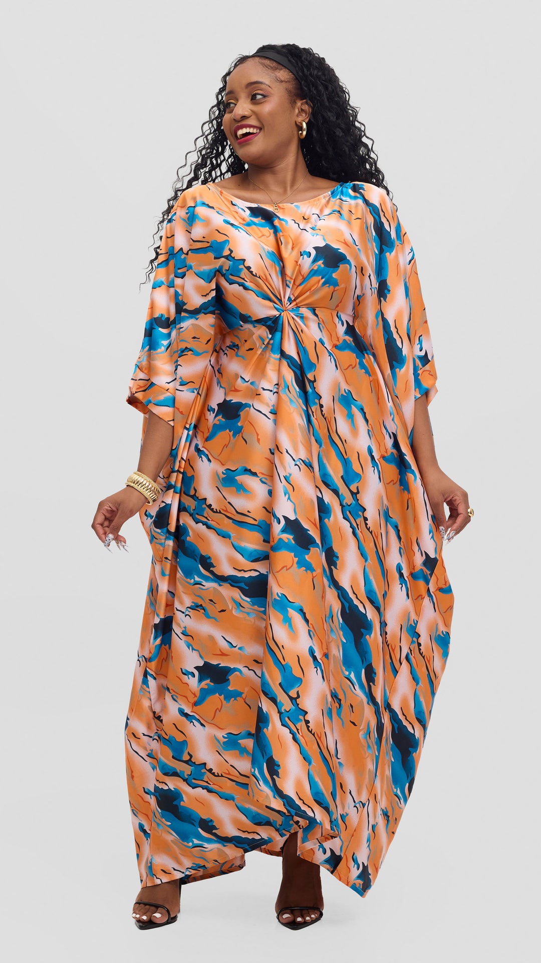 Jolly Fancy Wear Rich Auntie Kaftan Dress - Peach Floral
