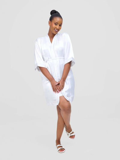 Iristyle Satin Short Robe - White - Shopzetu