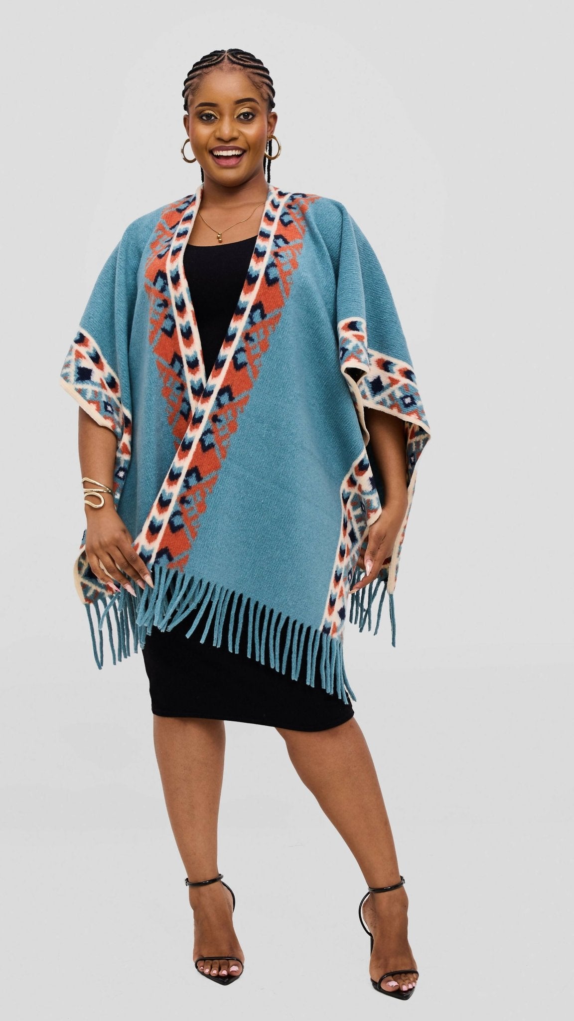 Silk House Collection Ari Poncho - Blue - Shopzetu