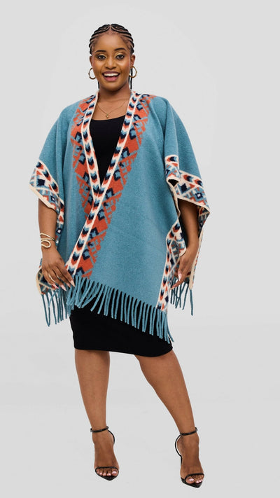 Silk House Collection Ari Poncho - Blue - Shopzetu