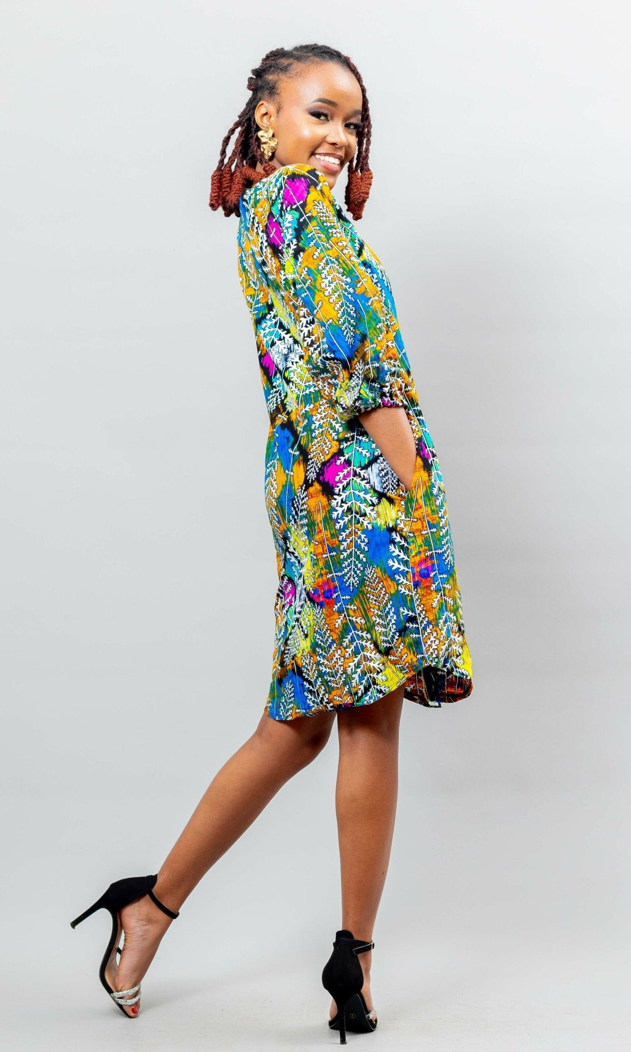 Afriwia Dhahabu Ankara Dress - Multicolored - Shopzetu