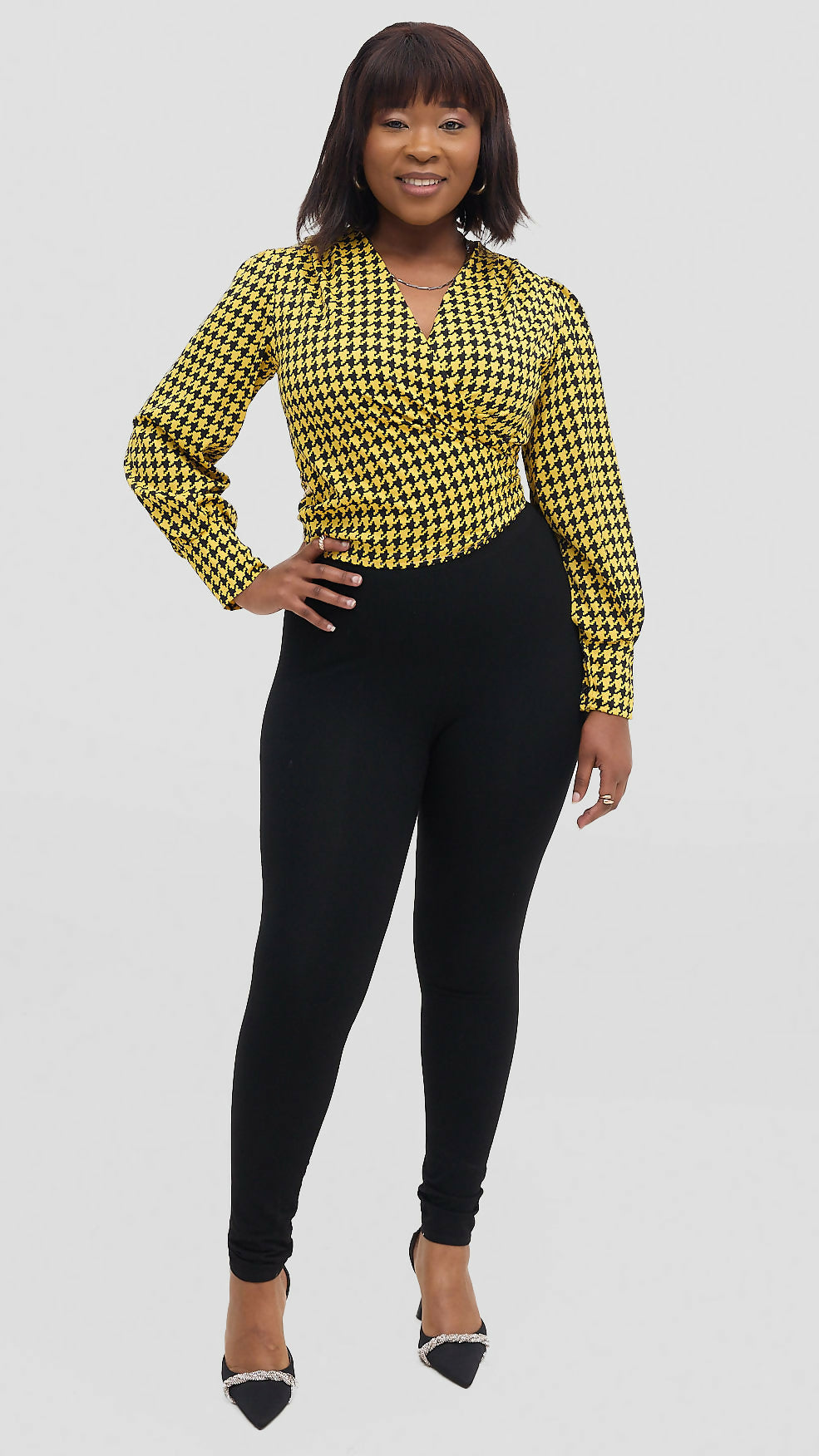 Stylish Sisters Official Smart Casual Wrap Top - Yellow / Black