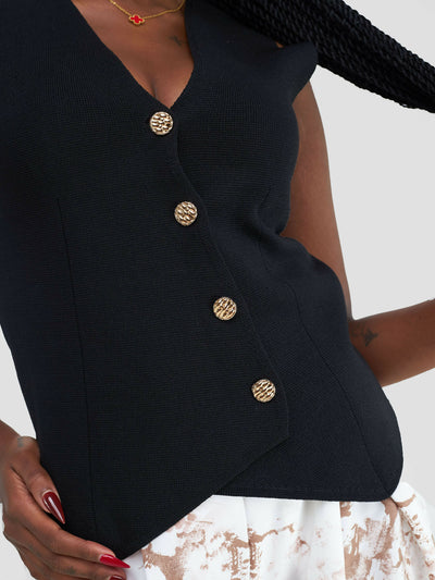 Mila Knit Waistcoat Jacket - Black