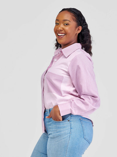 Marumara Creations Waridi Striped Shirt Top - Pink - Shopzetu