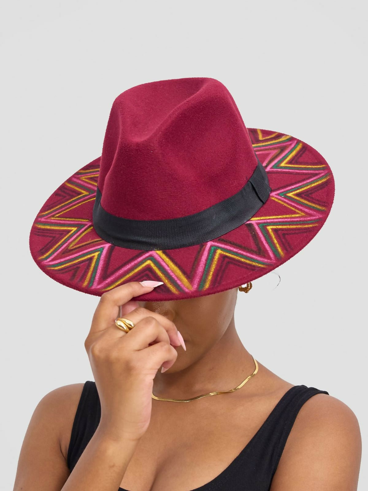 Umbo Collections Handpainted Fedora Hat - Burgundy - Shopzetu