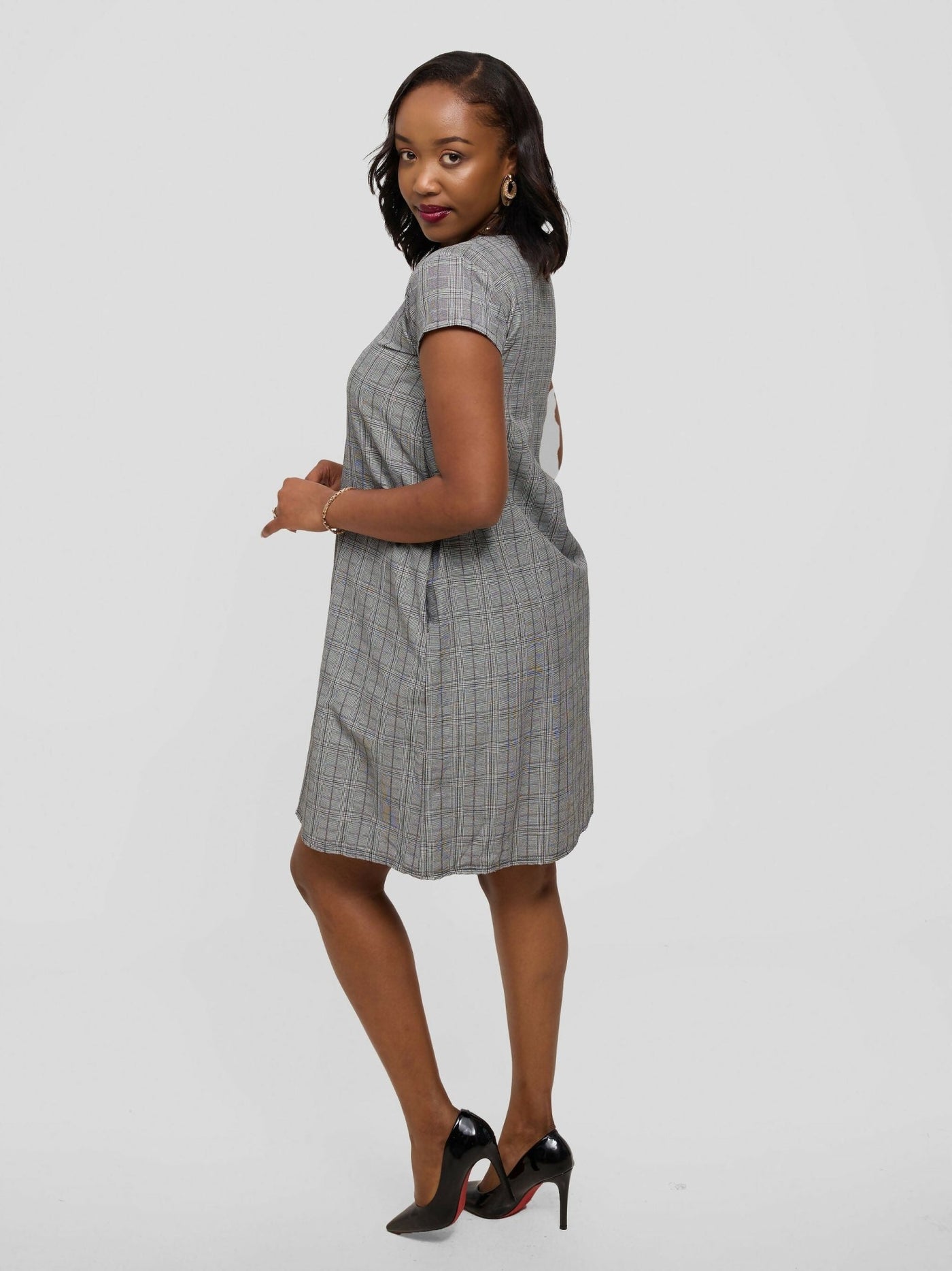Kakiba Collections Zipporah Checked Dress - Black / Grey - Shopzetu