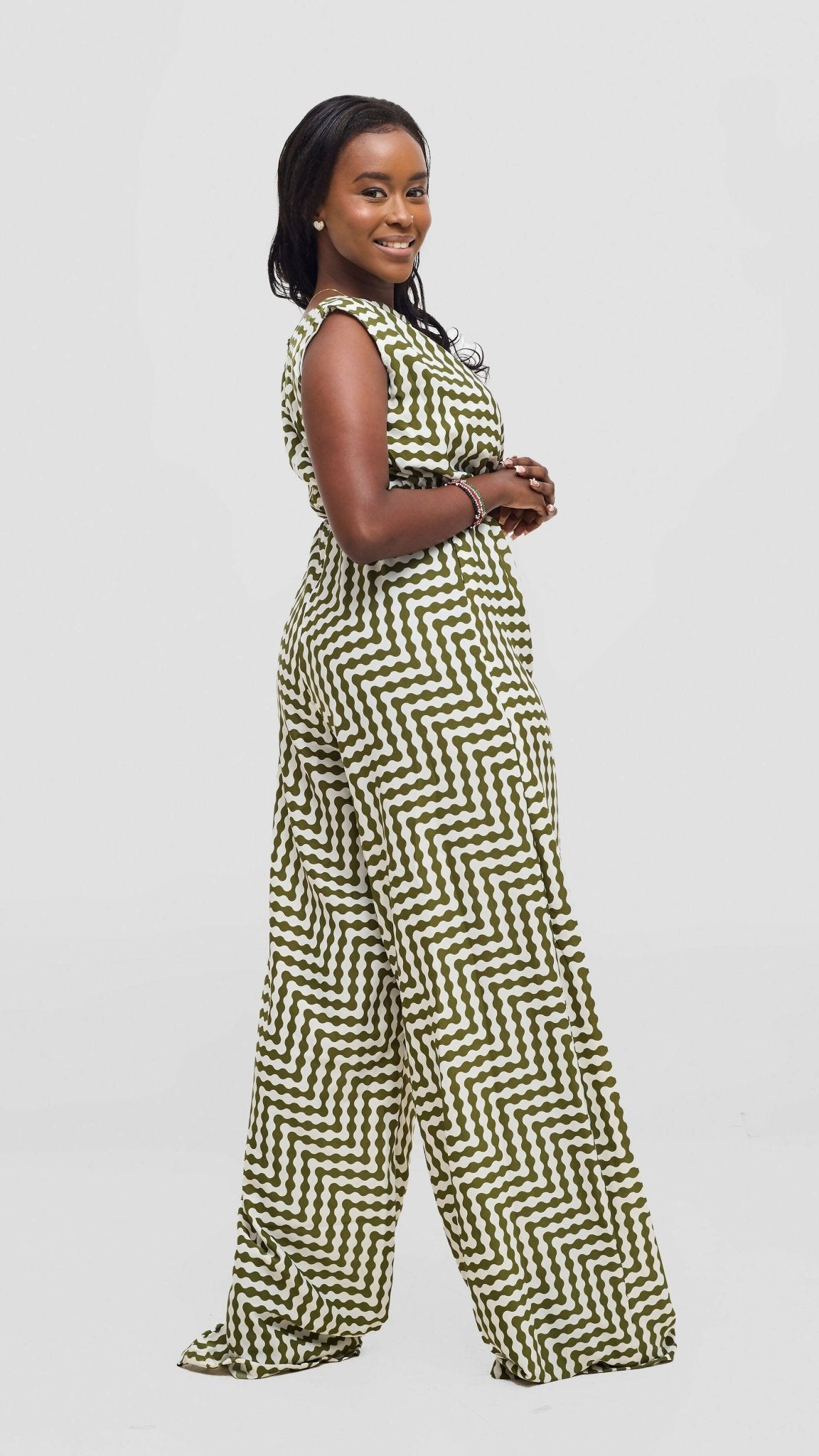 Inroses Bliss Jumpsuit - Jungle Green / Cream - Shopzetu