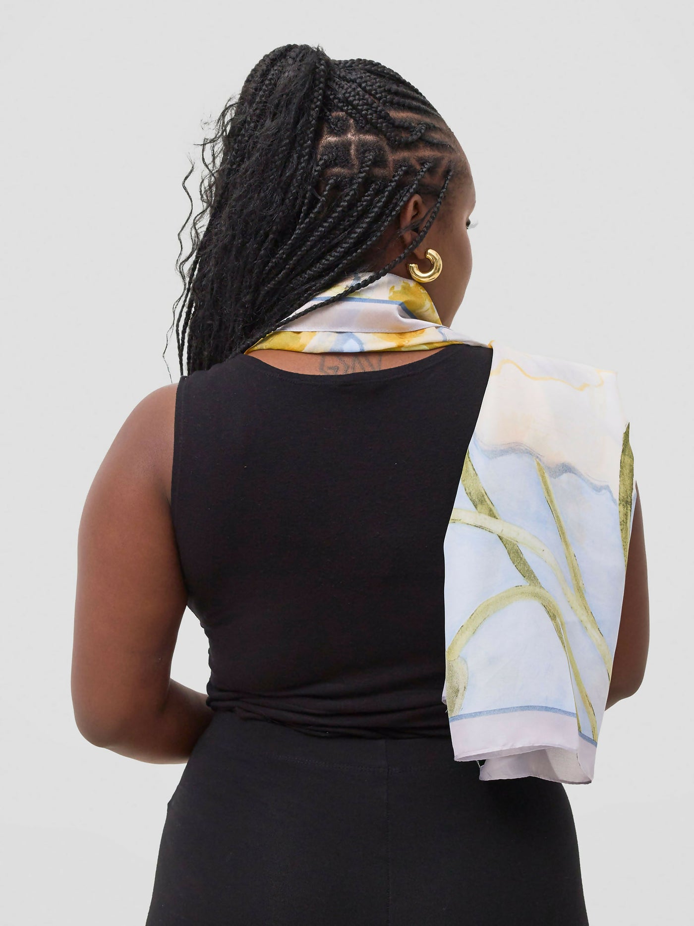 Ukiyo Lifestyle Silk Scarf - White / Mustard - Shopzetu