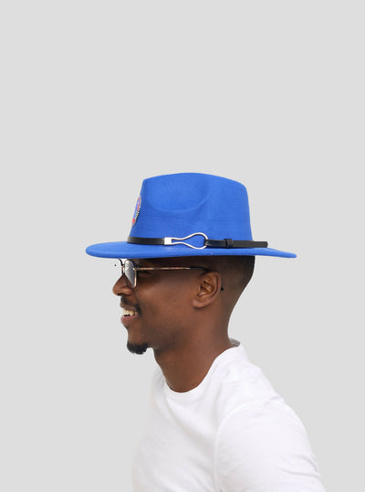 Umbo Collections Crown Beaded Fedora Hat - Royal Blue