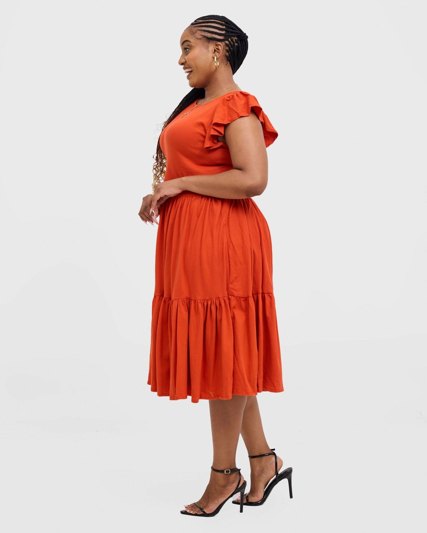 Gravio Liora Midi Dress - Orange - Shopzetu