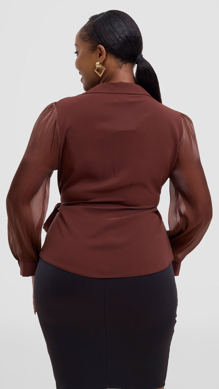 The Fashion Frenzy Wrap Blouse - Brown