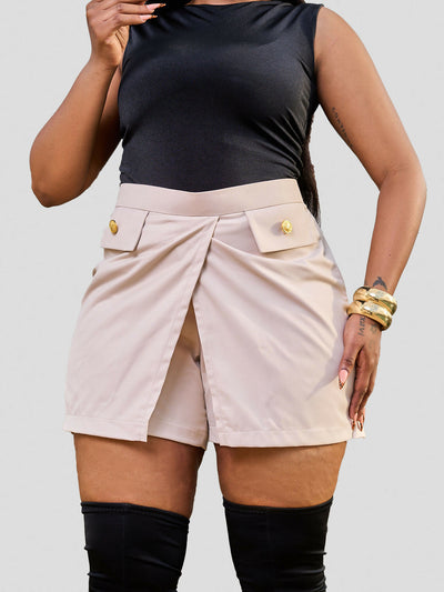 Plainchic Gold Button Tailored Skort - Nude