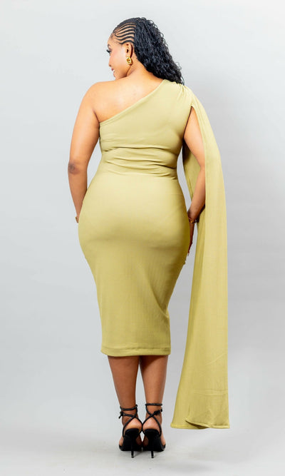 African Yuva Cinnamon Cape Dress - Sage Green - Shopzetu