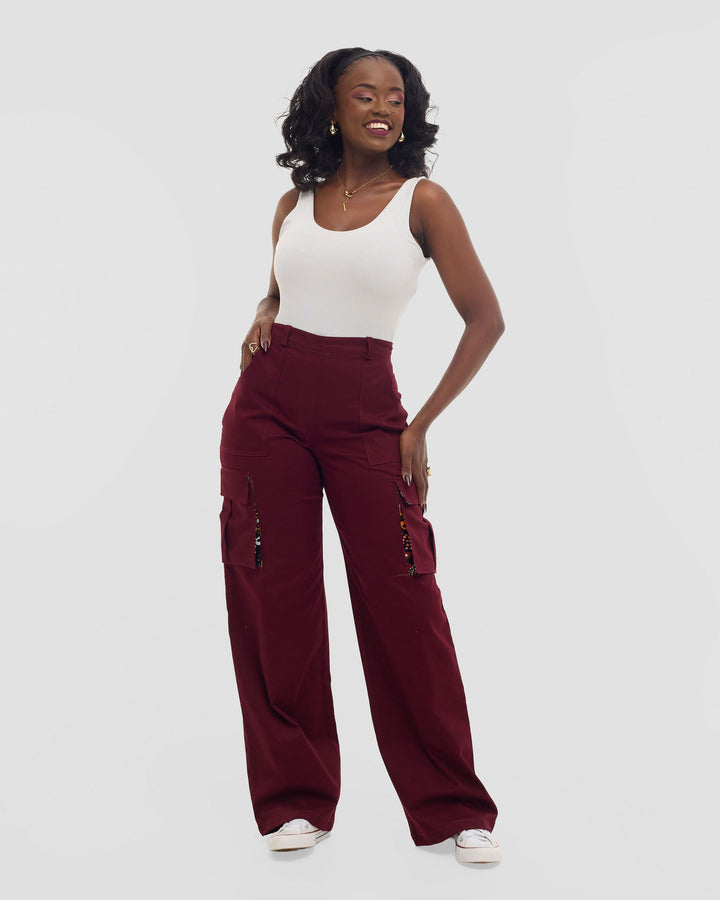 Home of Calor wide leg Baggy Side Pocket Pant - Maroon