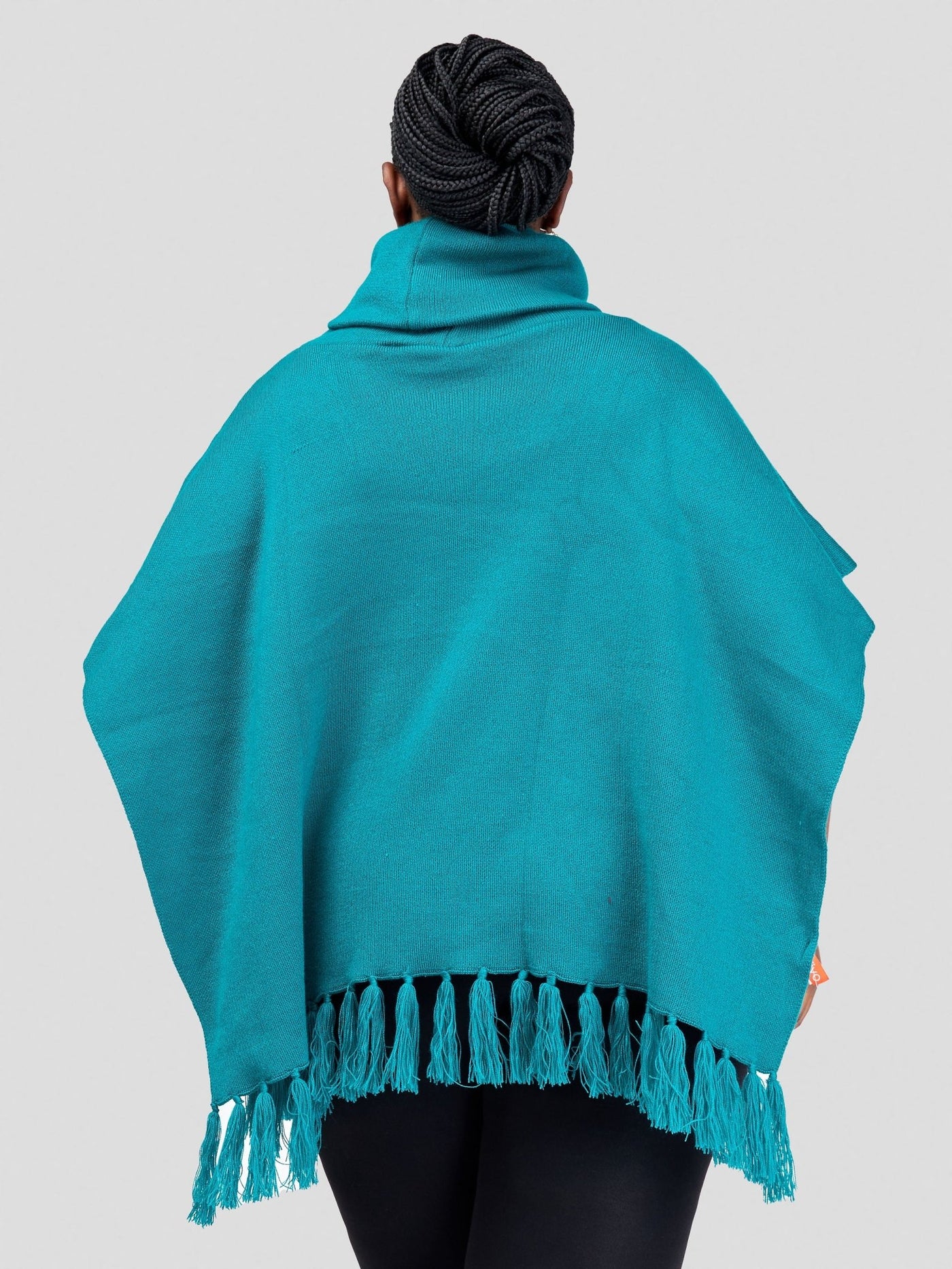 Vivo Turtleneck Knit Fringe Poncho - Teal - Shopzetu
