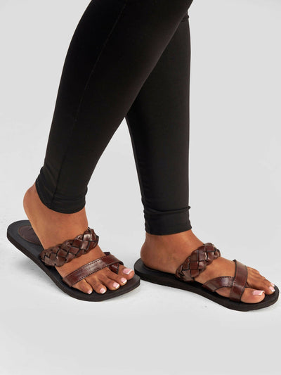 Biba Trends Collections Nailah Criss Cross Braided Sandals - Brown - Shopzetu
