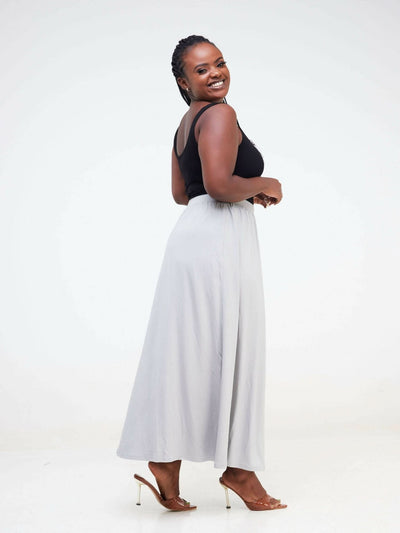 Hessed Maxi Wide Skirt - Grey - Shopzetu