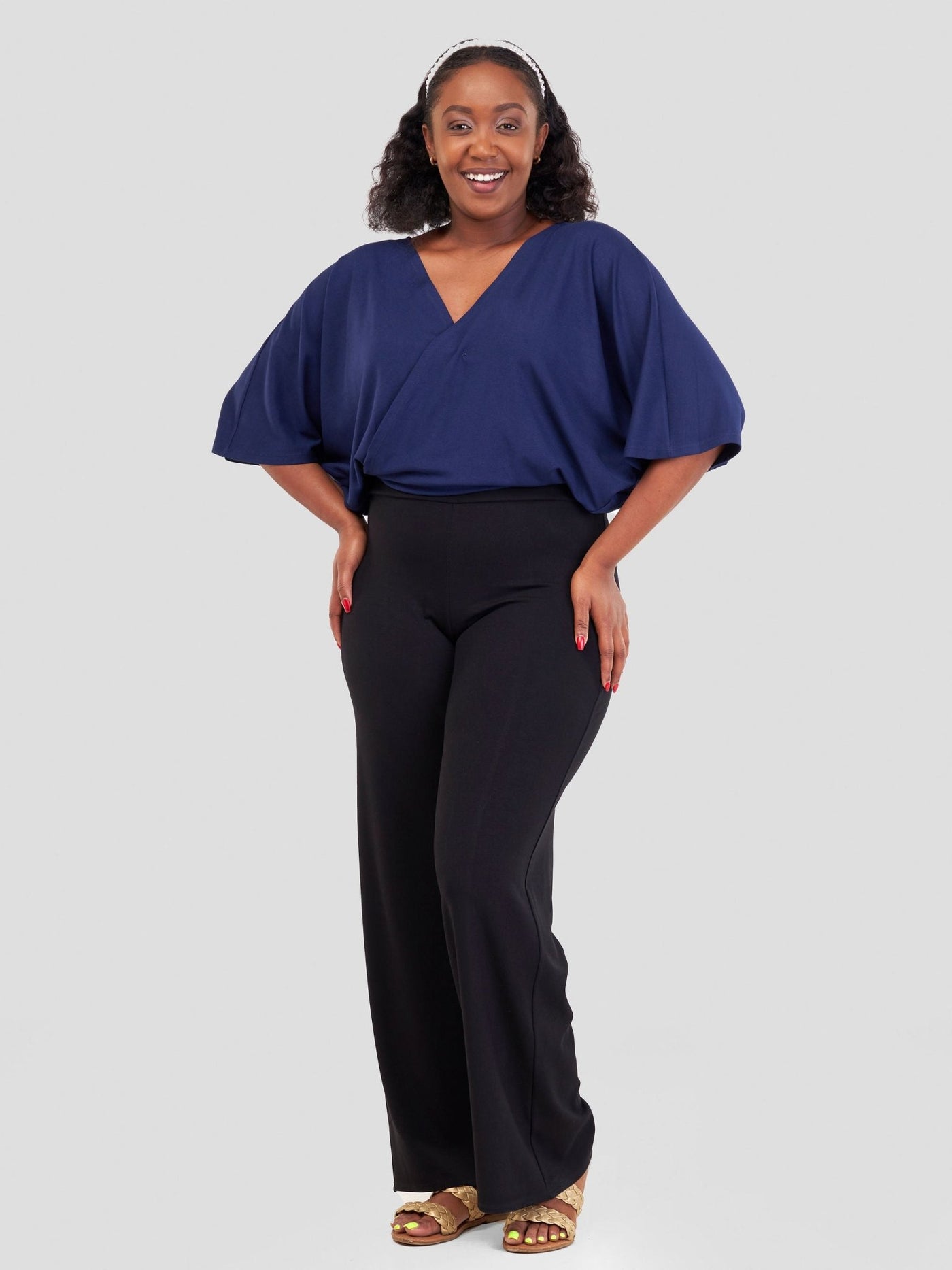 Vivo Jira Front Overlap Midriff Top - Navy Blue - Shopzetu