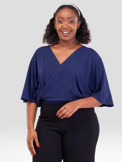 Vivo Jira Front Overlap Midriff Top - Navy Blue - Shopzetu