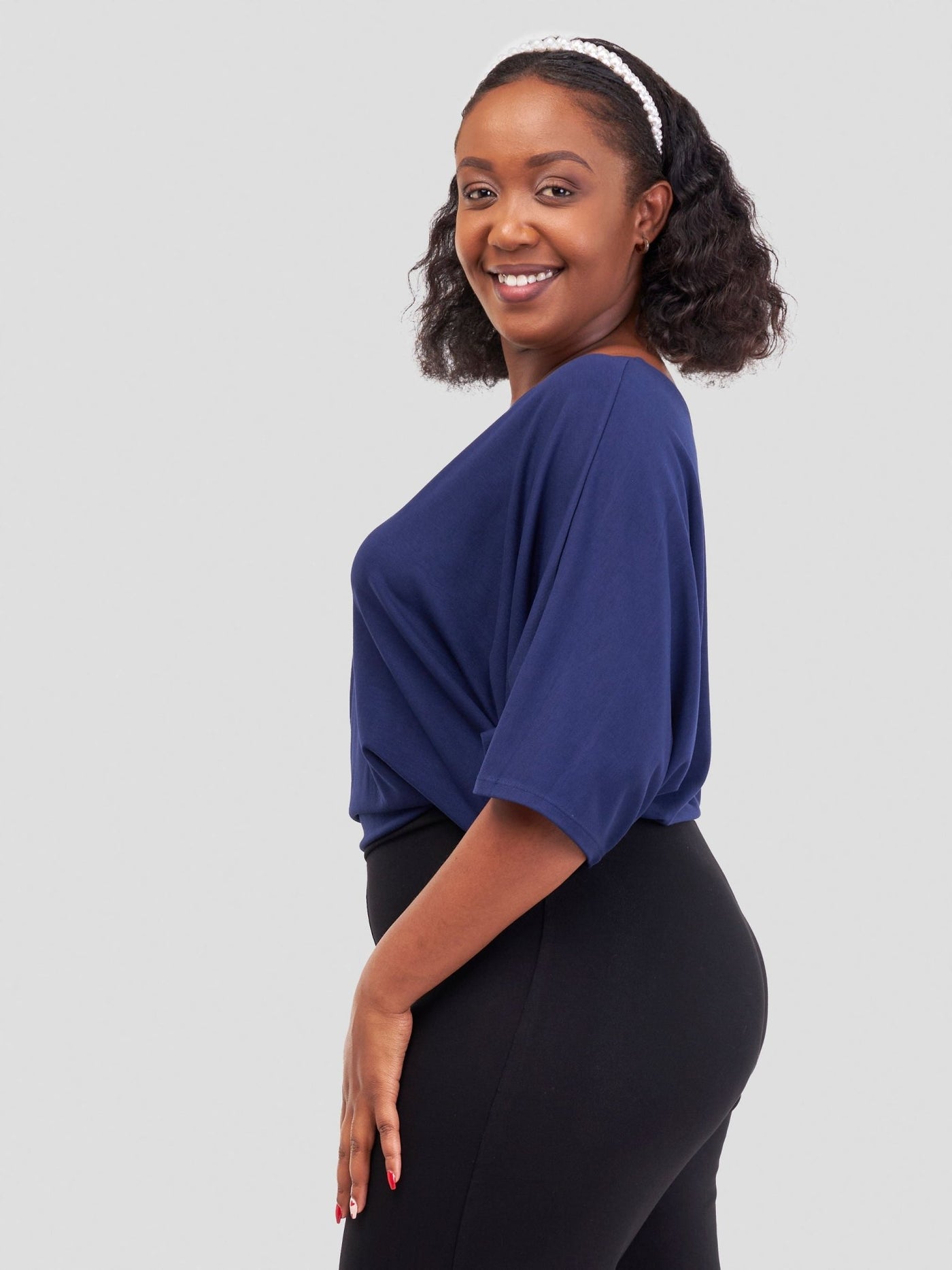Vivo Jira Front Overlap Midriff Top - Navy Blue - Shopzetu