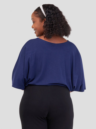 Vivo Jira Front Overlap Midriff Top - Navy Blue - Shopzetu