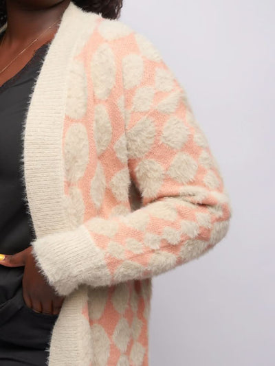 Tuli Zola Diamond Print Cardigan - Peach / Pink - Shopzetu